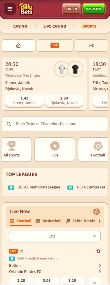BillyBets Android App Interface
