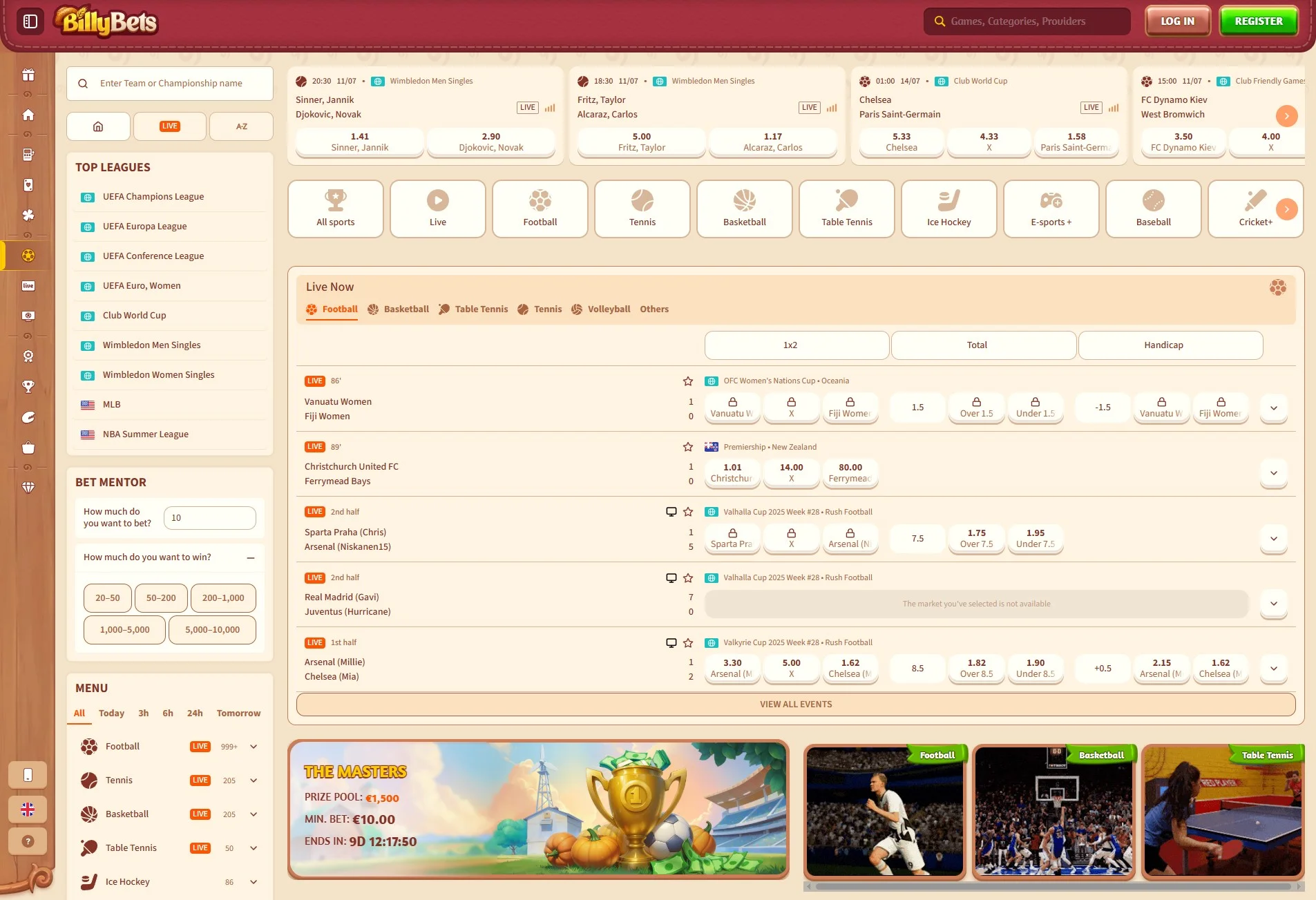 BillyBets Sports Hub Interface